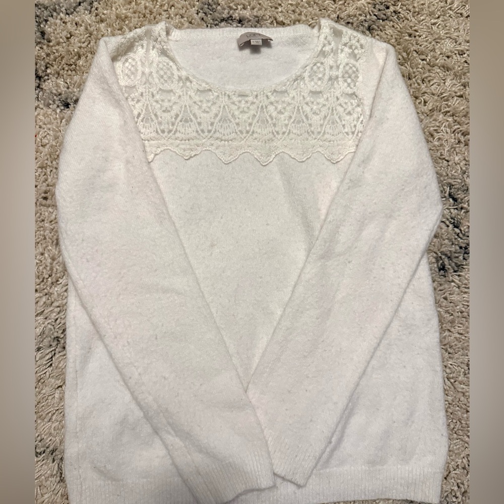 LOFT White Lace Detail Sweater